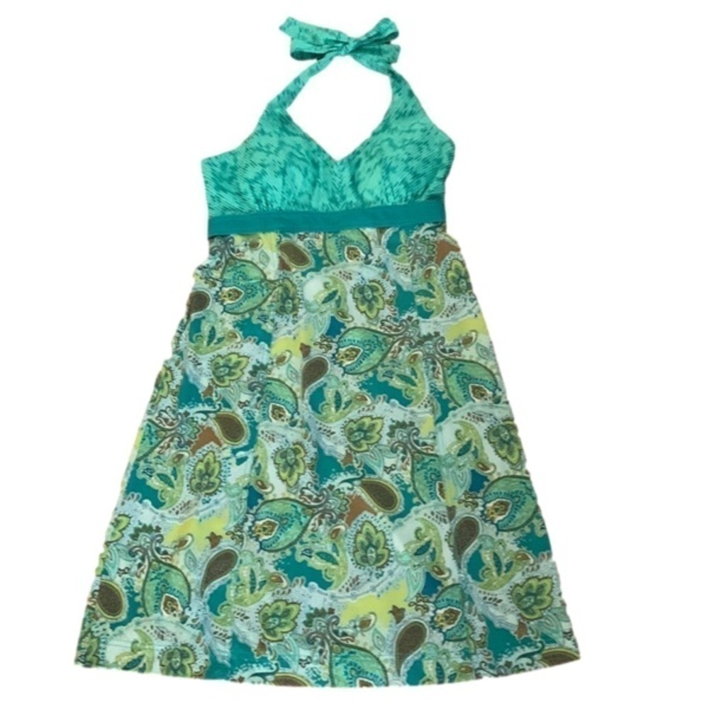 Athleta Halter Sundress, Size 8P, Multi Colored Bluish Green